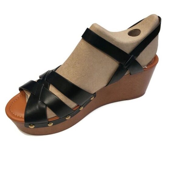 Nine West Womens Size 11 Annah3 Platform Wedge Open Toe Sandals Black Buckle - Picture 3 of 8